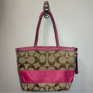 2009 COACH Pink & Khaki Signature Tote Bag